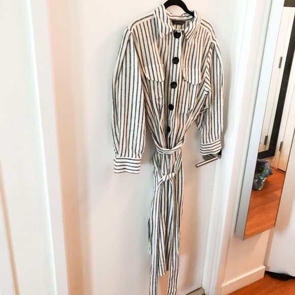 Zara Dresses Zara Linen Blend Button Striped Belted Dress L Poshmark